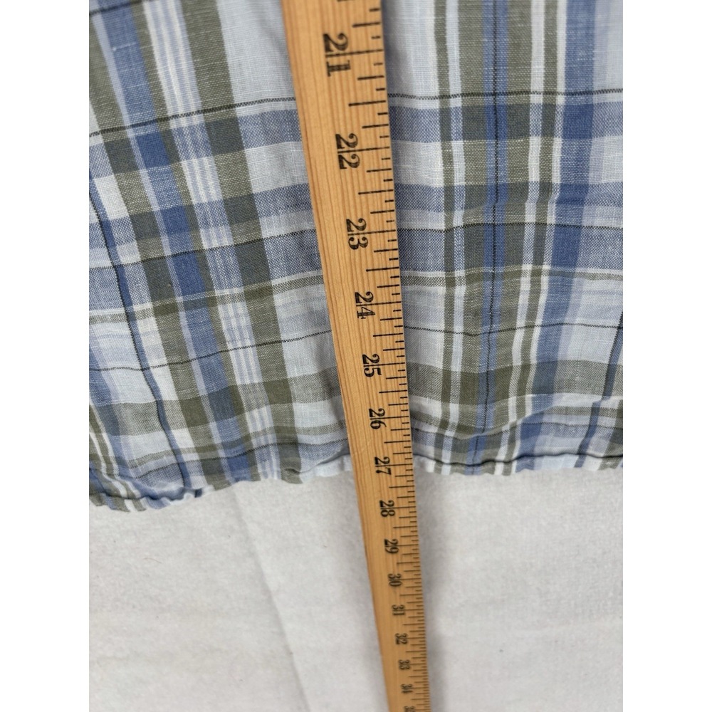 J Jill Love Linen Button Up Plaid Popover Tunic Shirt L 💯 Linen Roll Tab Sleeve - Picture 14 of 14